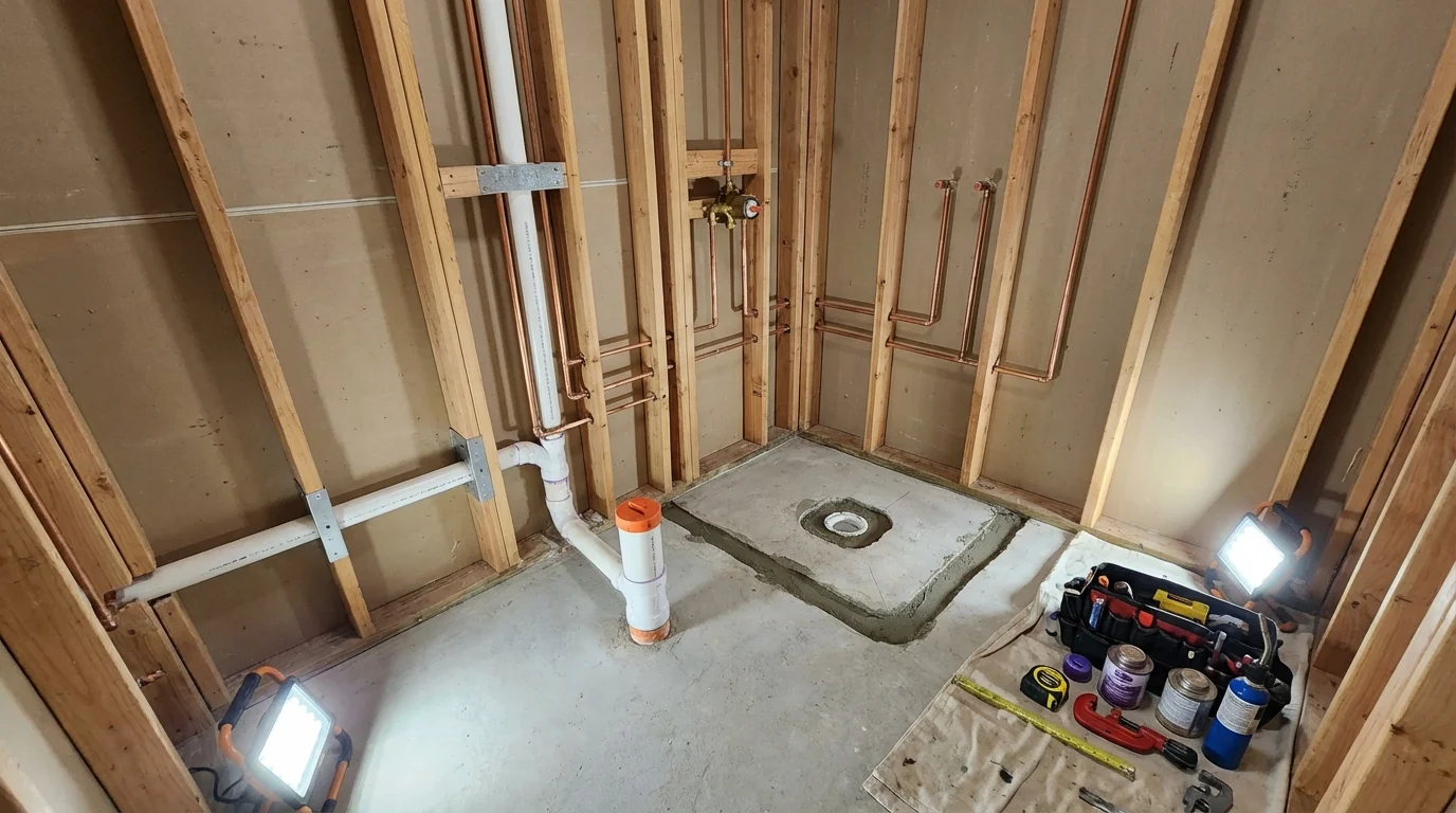 Bathroom rough-in plumbing during remodel by Johns Plumbing LLC in Richmond Hill