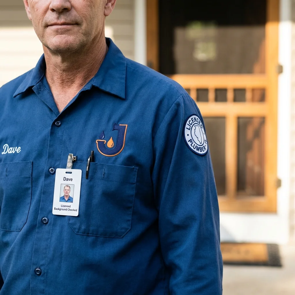 Licensed plumber showing ID badge in Richmond Hill, NY